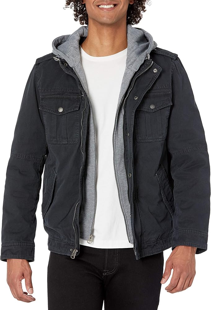 Levi's Men's Washed Cotton Hooded Military Jacket