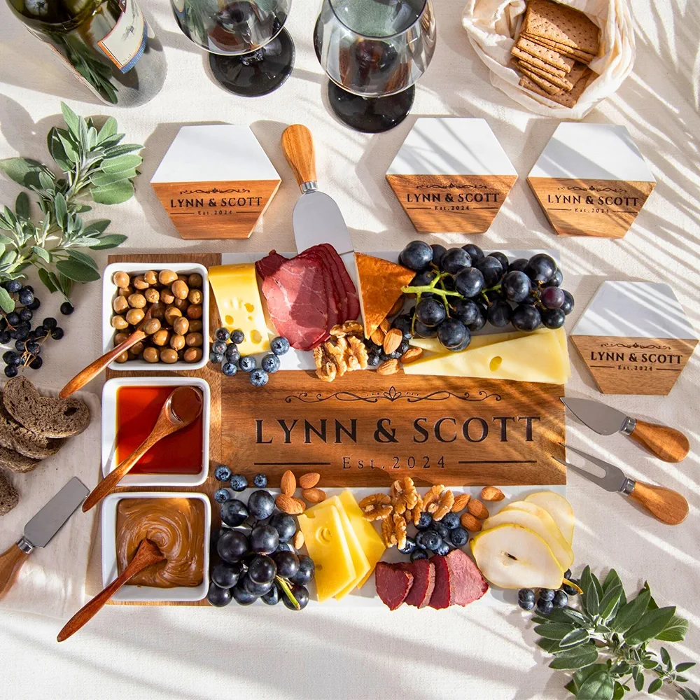 Personalized Charcuterie Board - Large Cheese Board for Wedding and Anniversary Gifts for Women. Perfect Wedding, Christmas, New home and Bridal Shower Gifts - Customizable Wooden Serving Platter