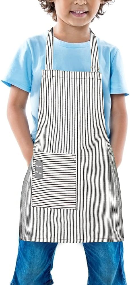 Kids Apron, Toddler Cotton Adjustable Bib Chef Apron with Pocket, For Children Age 2 to 5 years, Boys Girls
