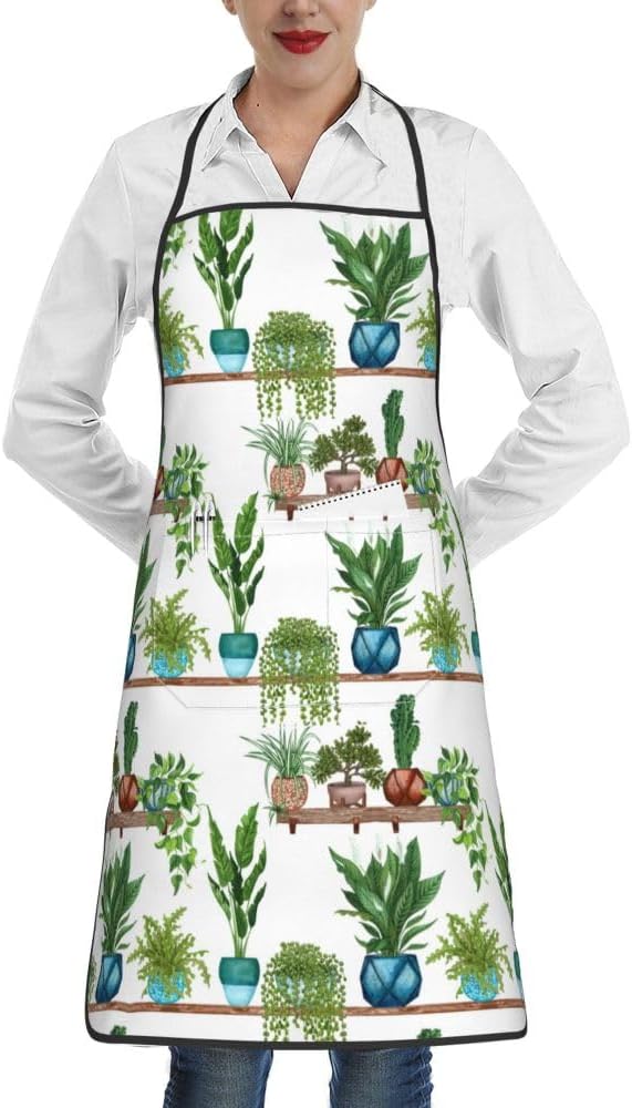 Women Men Bib Aprons Chef Cooking Apron With Pockets For Kitchen Grilling Bbq Painting Gardening