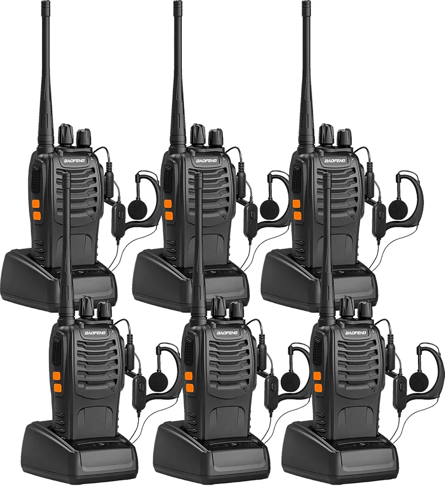 Walkie Talkies BF-888S Two Way Radio Long Range Rechargeable,Portable 2 Way Radio,Handsfree Walkie Talkie for Adultswith Flashlight Li-ion Battery and Charger（6 Pack）