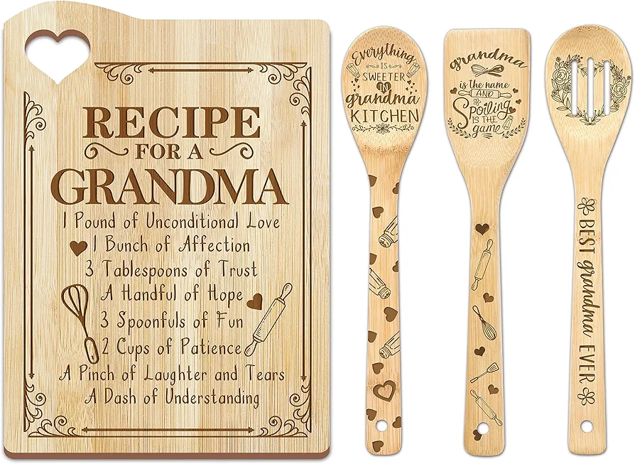 cocomong Gifts for Grandma for Christmas, Christmas Grandma Gifts, Gifts for Grandma from Grandkids - Christmas Cutting Board Kitchen Gifts for Grandma - Grandma Cooking Board with Utensil