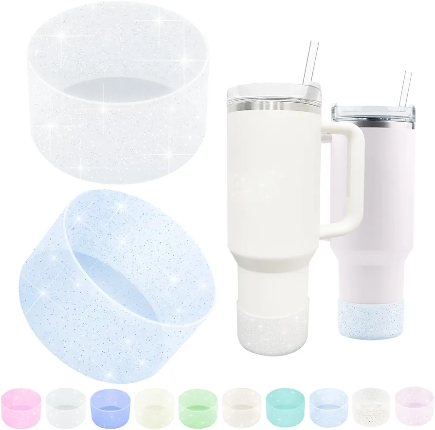 WORBSS 2 Pack Glitter Silicone Boot, Compatible with Stanley Tumbler 20 30 40oz & Hydro Flask 18-24oz, Accessories for Simple Modern Tumbler Water Bottles Protector Bottom Sleeve Cover Bumper