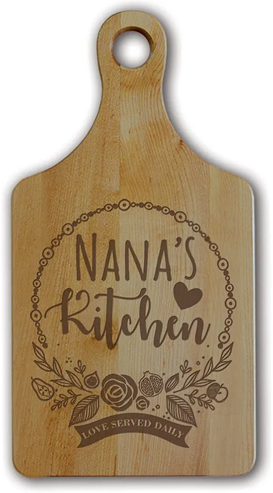 Bella Busta- Nana's Kitchen- Grandma's Kitchen-Christmas, Mother's Day gift for Grandmother-Cutting Wood Board-Engraved Natural Wood (Nana's Kitchen) 13.5x7