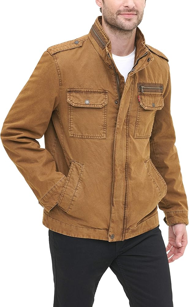 Levi's Men's Washed Cotton Two Pocket Military Jacket (Standard and Big & Tall), Worker Brown, Small