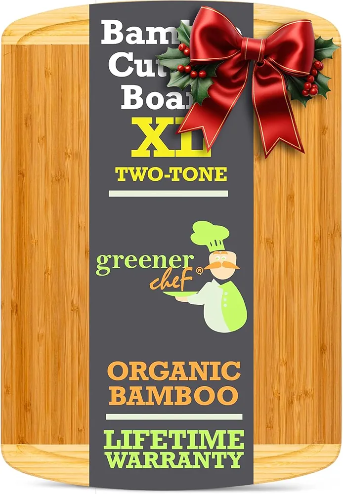 GREENER CHEF 18 Inch Extra Large Bamboo Cutting Board with Lifetime Replacements - Wood XL Cutting Boards for Kitchen - Organic Wooden Butcher Block and Chopping Board for Meat and Vegetables
