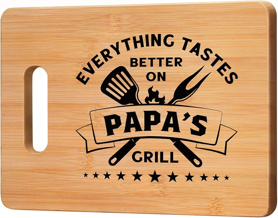 Papa Gifts, Best Papa Christmas Gift - Unique Bamboo Cutting Board Gift for Papa Grandpa - Cool Fathers Day Birthday Christmas Gift for Papa - Everything Tastes Better on Papa's Grill