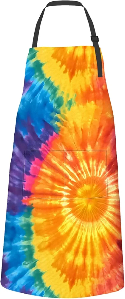Tie Dye Apron for Adult,Oxford Fabric Cooking Kitchen Adjustable Waterproof Heat Insulation Aprons with 2 Pockets,Ideal Gift for BBQ,Baking,Housewarming,Gardening Chef,Coffee House,Shop,27x31in