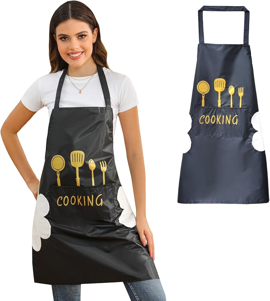 Kitchen Apron with Hand Wipe, Aprons for Women with pockets,Waterproof for Cooking Baking Painting