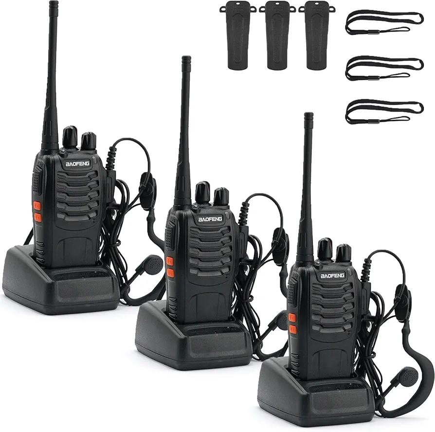BAOFENG 888S Walkie Talkies Long Range for Adults with Earpieces,16 Channel Walkie Talky Rechargeable Handheld Radio for Cruise Hunting Skiing Two Way Radios (3Pack)