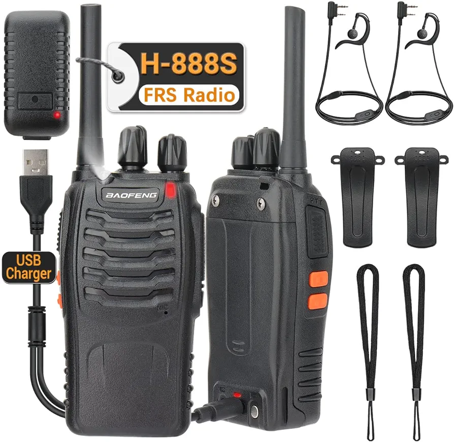 Walkie Talkies for Adults Long Range Rechargeable walkie Talkie with Earpieces,2-Way Radios UHF Handheld Transceiver Walky Talky with Flashlight Li-ion Battery and USB Charger (2 Pack)