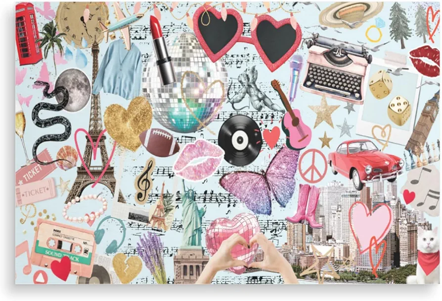 Album Element Collage Aesthetics Poster Canvas Wall Art Printed for Livingroom Bedroom Music Fans Gift Decorations (Unframe, 12x18inch)
