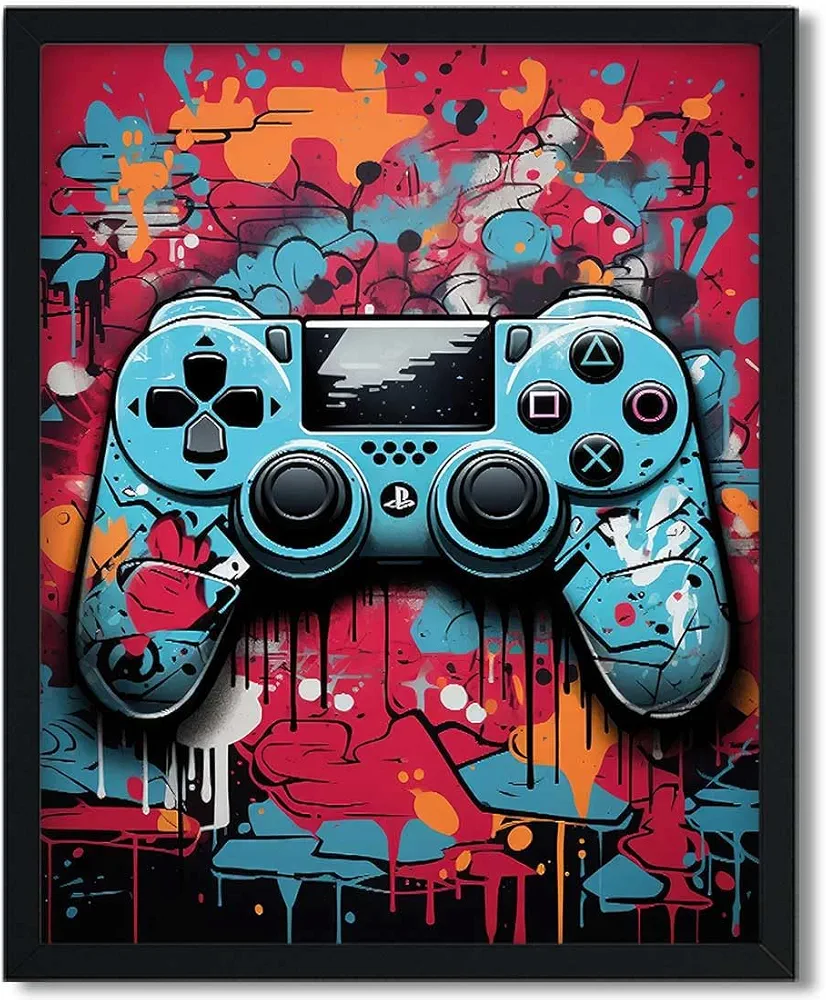 Oreichar Art Gaming Wall Art Print, Gamepad Icon Picture Decor, Gamer Poster Canvas Wall Picture, Game Room Home Decoration (Framed 8"x10")