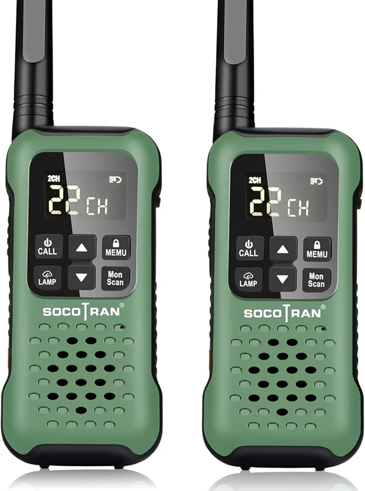 Rechargeable Walkie Talkies Two Way Radio IP67 Waterproof Long Range 5 Miles Two Way Radios Floating Flashlight & SOS Emergency Lamp, NOAA Weather Alert Walkie-Talkie Green