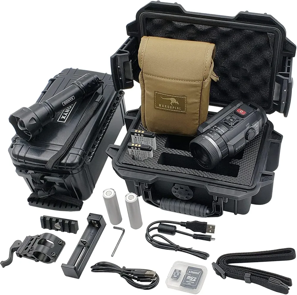 SiOnyx Full-Color Digital Night Vision Aurora Black Monocular Backcountry Adventure Kit - Includes Aurora Black Camera, IR Illuminator, and Marsupial Aurora Pouch