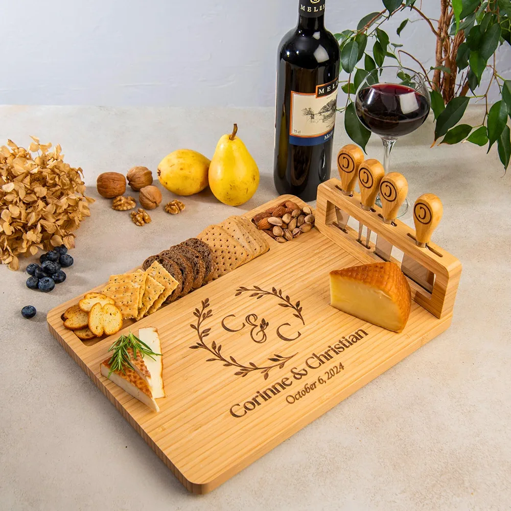Personalized Bamboo Charcuterie Board & Cheese Board Set, Bamboo Cheese Board Set, Perfect for Personalized Wedding Gifts for Couples, Elegant Housewarming Gift for New Home