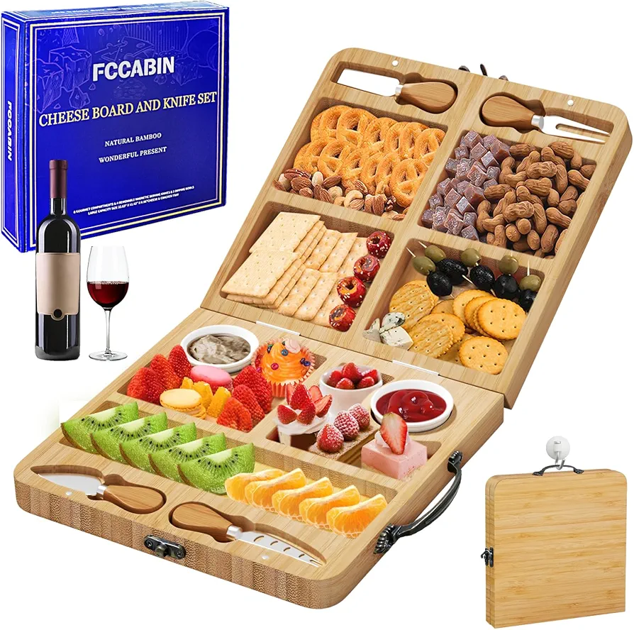 Travel Charcuterie Boards, Cheese Board Folding Outdoor Picnic Cheese Tray Set with Knife Cutting Boards Foldable Serving Platter for Family Gathering Holiday Wedding House Warming Gifts