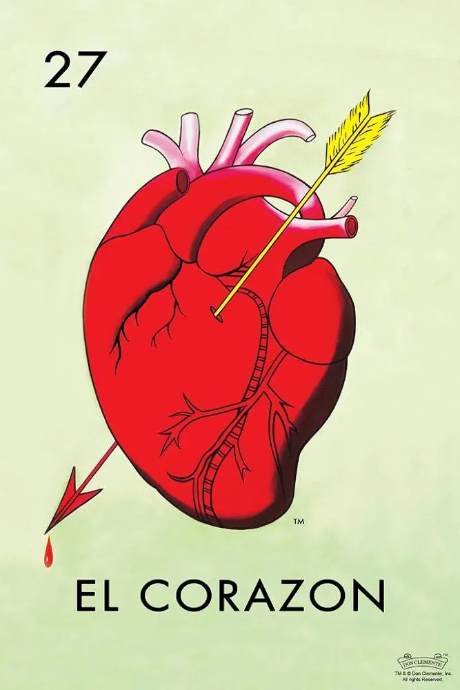 27 El Corazon Heart Loteria Card Mexican Bingo Lottery Cool Wall Art Print Poster 24x36