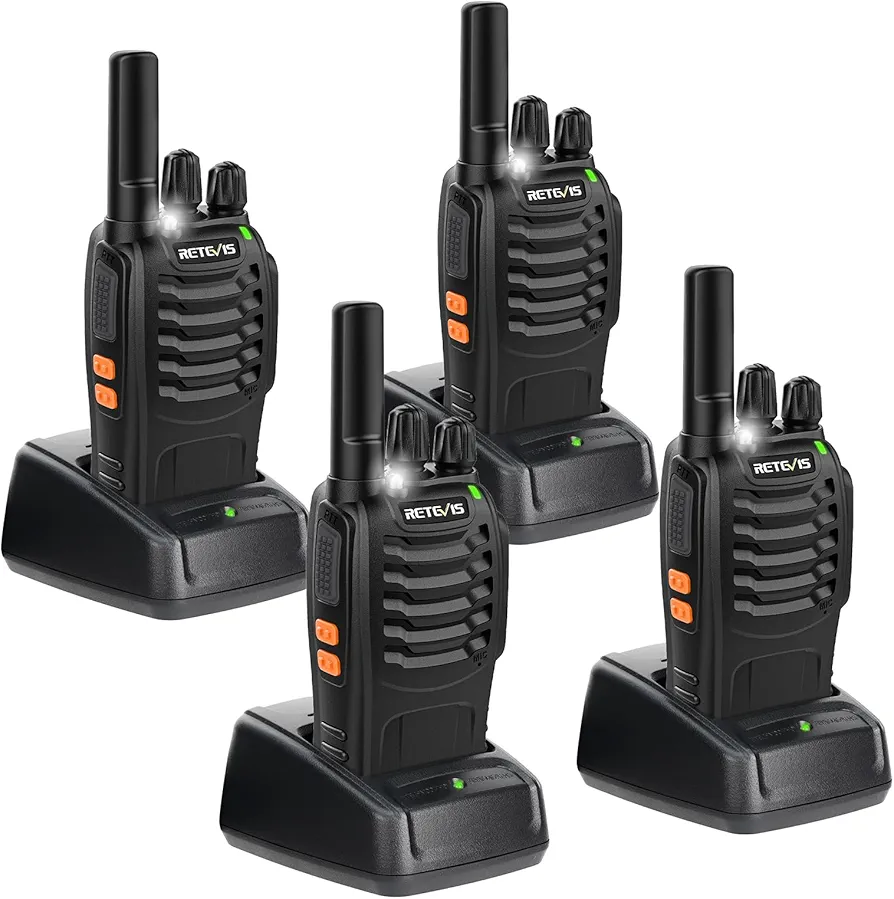 Retevis H-777 Radios Walkie Talkies Rechargeable, 2 Way Radio Long Range, Short Antenna, License-Free, LED Flashlight, Emergency Alarm(4 Pack)
