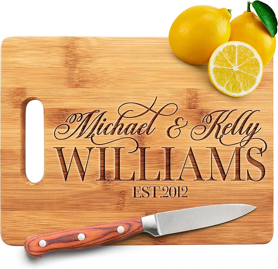 Personalized Cutting Board - 9 Designs |8.7" x 11.5"| Bamboo Cutting Board - Wedding Gifts for the Couple, Housewarming Gifts, Grandma Gifts, Engraved Kitchen Sign & Decor | Handle