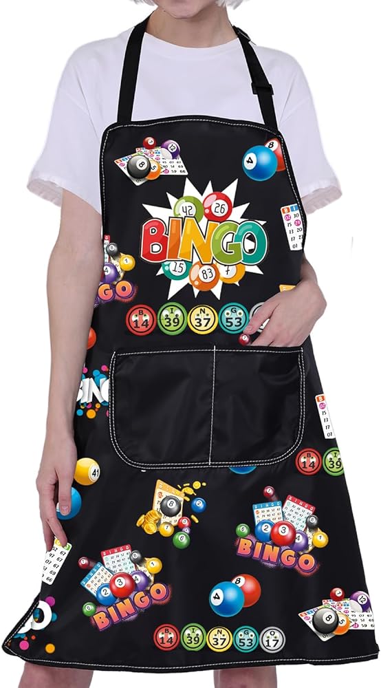 CMNIM Bingo Lover Gifts Bingo Apron Bingo Gifts for Women Men Bingo Kitchen Cooking Apron with Pocket Bingo Player Gifts