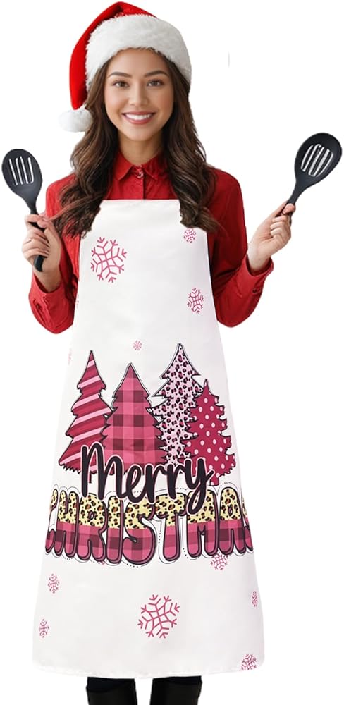 Christmas Aprons for Women Men Adjustable Waterproof Holiday Kitchen Cooking Apron Adults Apron for Grilling Baking Gardening