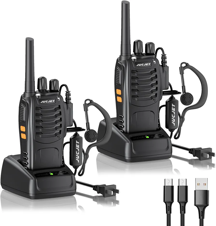 Walkie Talkies 16 Channel Two Way Radio with Original Earpieces, 2-Way Radios UHF Handheld Transceiver Walky Talky, with 2-in-1 Type-C Charging Cable & Charging Station（2 Pack）