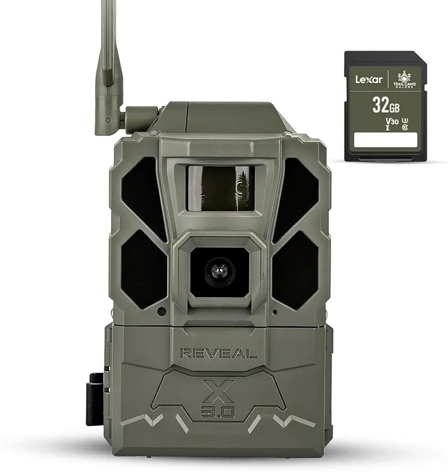 Tactacam REVEAL X Gen 3.0 Cellular Trail Camera - Multi Carrier, HD Photos & Videos, Pre-Installed Antenna, Built-in GPS, Best Battery Life, Low-Glow IR Flash, Fast Trigger Speed + 32GB SD Card (1 PK)