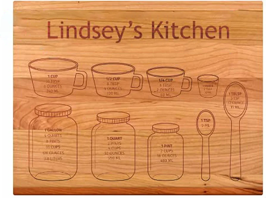 Personalized Cutting Board - Laser Engraved Wooden Chopping Boards, Measurement Conversions for Counter Display and use