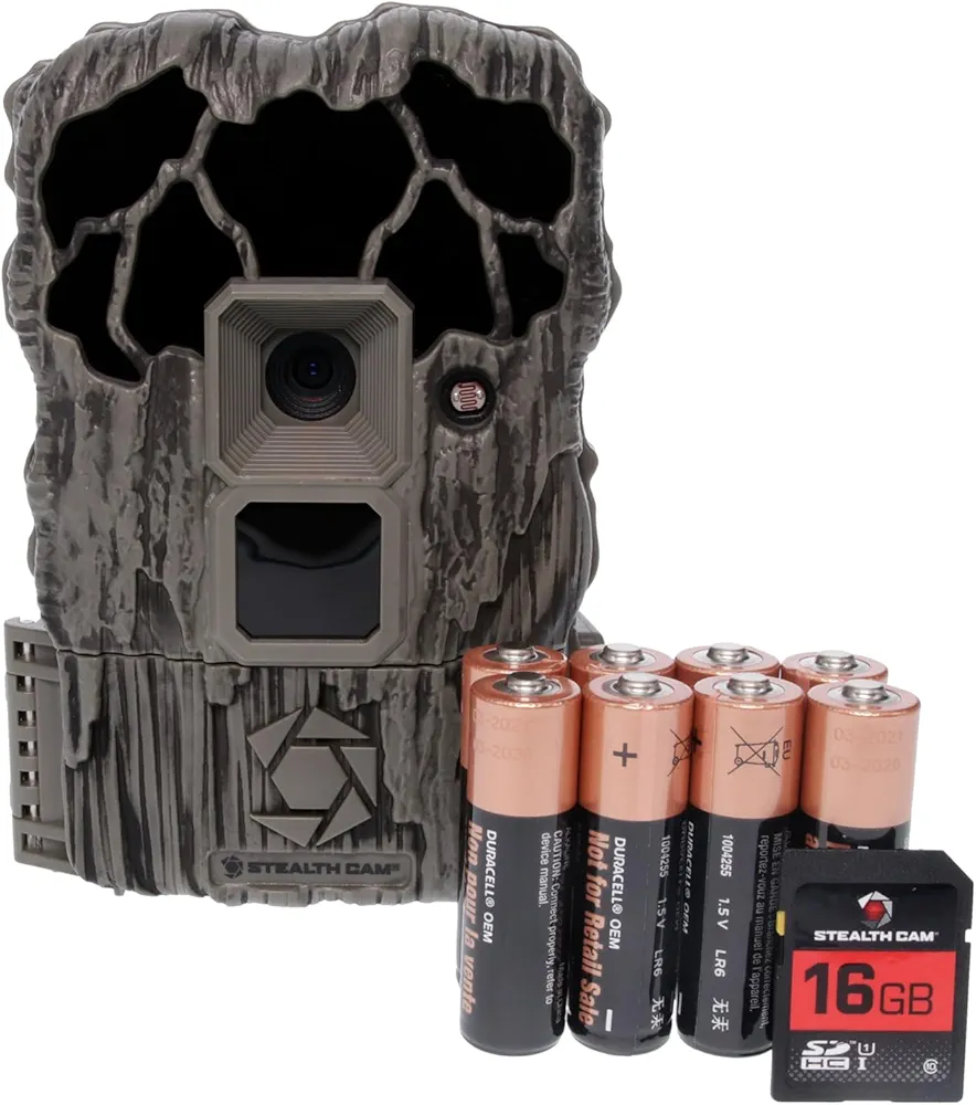 Stealth Cam QS20NG Combo Pack - 20MP Photo & 720P Video at 30FPS 0.8 Sec Trigger Speed 80Ft Detection IR Range Hunting No Glo Trail Camera, 8 AA Batteries & 16GB SD Card