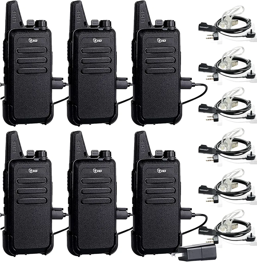 TIDRADIO Walkie Talkies for Adults Long Range Two Way Radio License-Free VOX Radios Walkie Talkies Rechargeable 2 Way Radio with Earpiece, for School Retail Church Restaurant (TD-M8s 6 Pack)