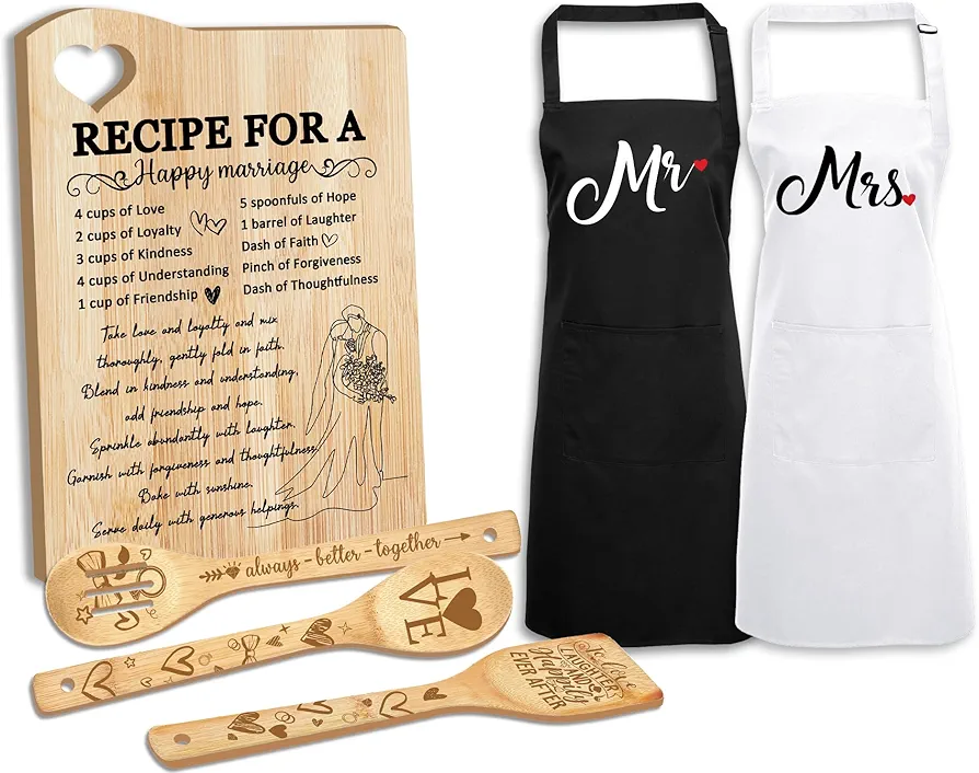 Wedding Gift for Couple 2024, Recipe for A Anniversary Marriage Cutting Board Mr and Mrs Gifts,Bridal Shower Gifts for Bride and Groom Engagement, Newlywed Bride o Be Gifts, Christmas His Her Gifts