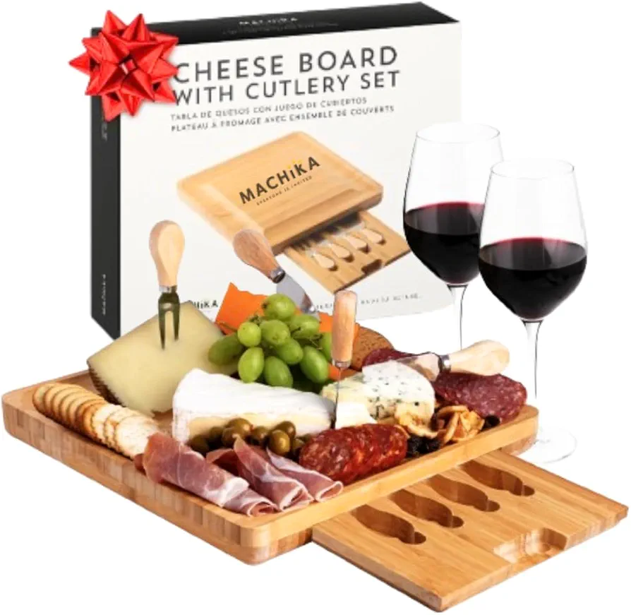 Machika Charcuterie Boards Gift Set: Charcuterie Board Set, Bamboo Cheese Board Set - House Warming Gifts New Home, Wedding Gifts for Couple, Bridal Shower Gift |13.5x1.5 inch