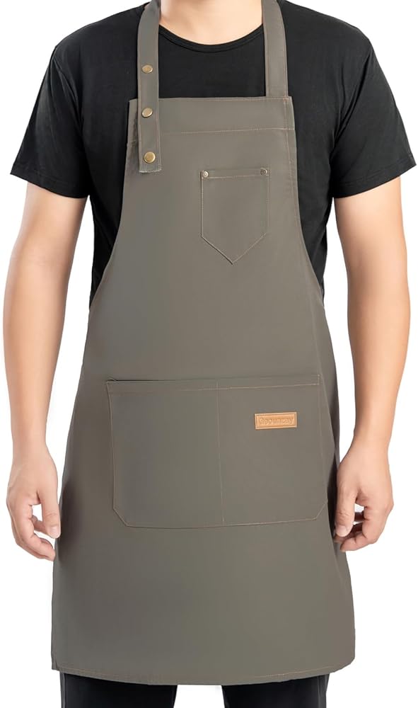 Kitchen Bib Apron, Adjustable with 3 Pockets, Kitchen Apron Waterdrop Resistant Cotton Apron with adjustable Apron