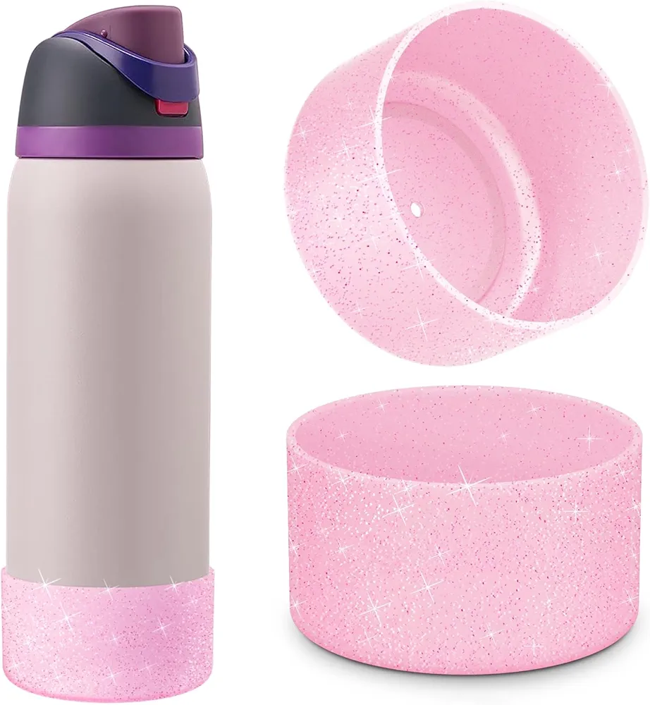 yoelike 2PCS Glitter Silicone Boot for Owala Water Bottle, Anti-Slip Protective Sleeve for FreeSip/Twist/Flip, Bottom Bumper Cover for Watter Bottle Accessories