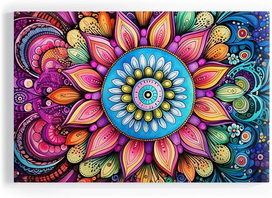 Framed Wall Art for Office. Harmonious Visions: A Mesmerizing Fusion of Floral Psychedelia and Abstract Mystery, 45 x 30 inch