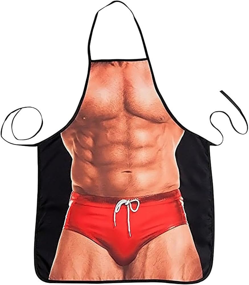 HAKSEN Cooking Kitchen Aprons for Women Men Chef, Funny Apron, Red Swim Trunks Man