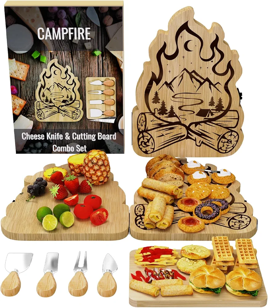 Flame Cutting Board for Mom Dad Friends, Charcuterie Boards Cheese Boards with Knife Set for House Warming Gifts New Home Decor, Anniversary Birthday Party Christmas Wedding Gifts for Couple