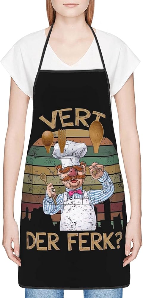 Retro Vintage Vert Der Ferk Swedish Chef Apron For Women & Men With Pocket, Waterproof Adjustable Funny Kitchen Chef Apron For Cooking Baking