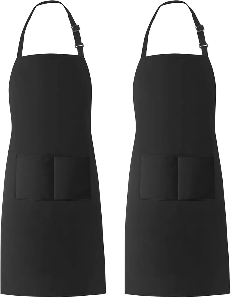 Xornis 2 Pack Adjustable Bib Aprons with 2 Pockets Apron for Women Men Kitchen Cooking Chef, Black