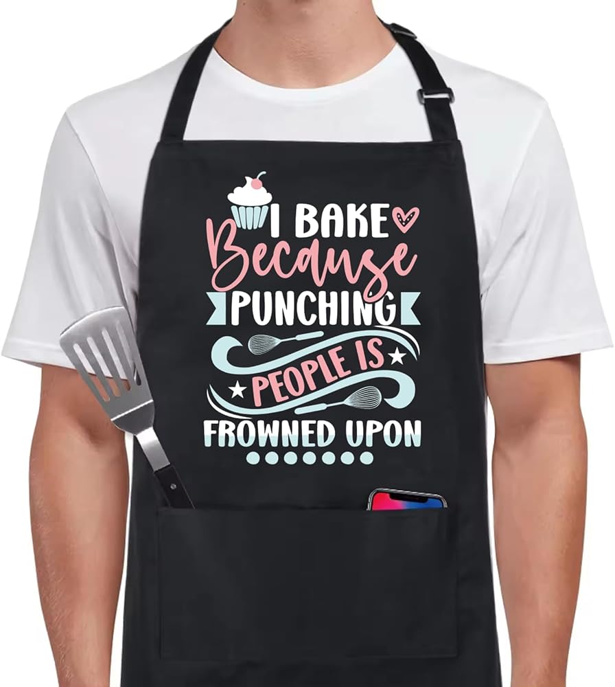 Baking Aprons for Women and Men - Prints for Aprons I Bake Because People Is Frowned Upon - Kitchen Cooking Aprons with 2 Pockets - Cute Baking Gifts for Bakers - Cooking Grilling BBQ Chef Apron