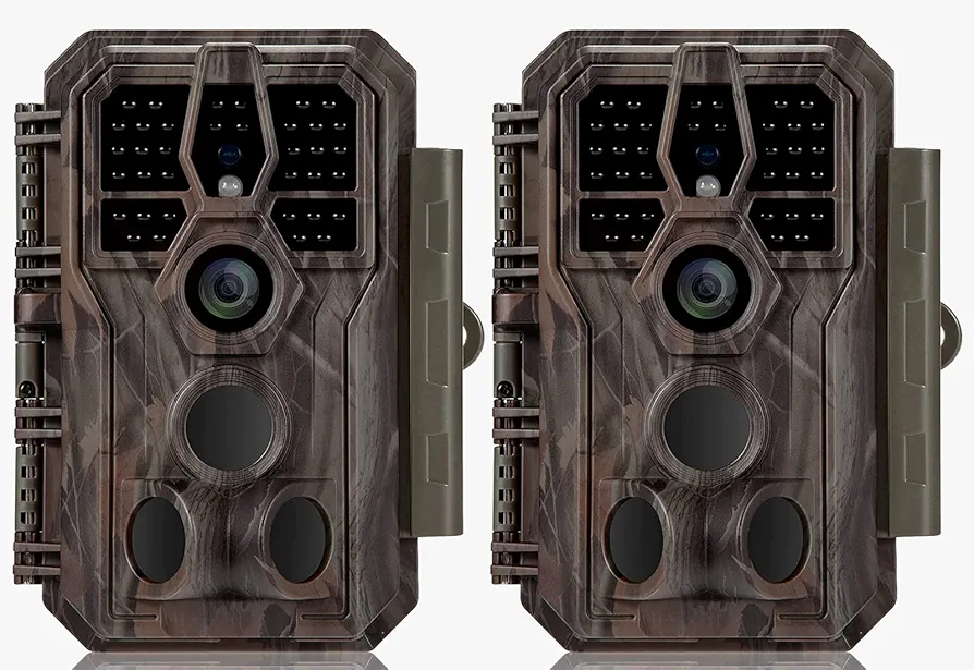 2-Pack Outdoor Trail Game Cameras 24MP Picture 1296P/1080P Video Wildlife Hunting Deer Camera 100ft Night Vision No Glow 0.1S Trigger Speed Motion Activated Waterproof Password Protected Time Lapse