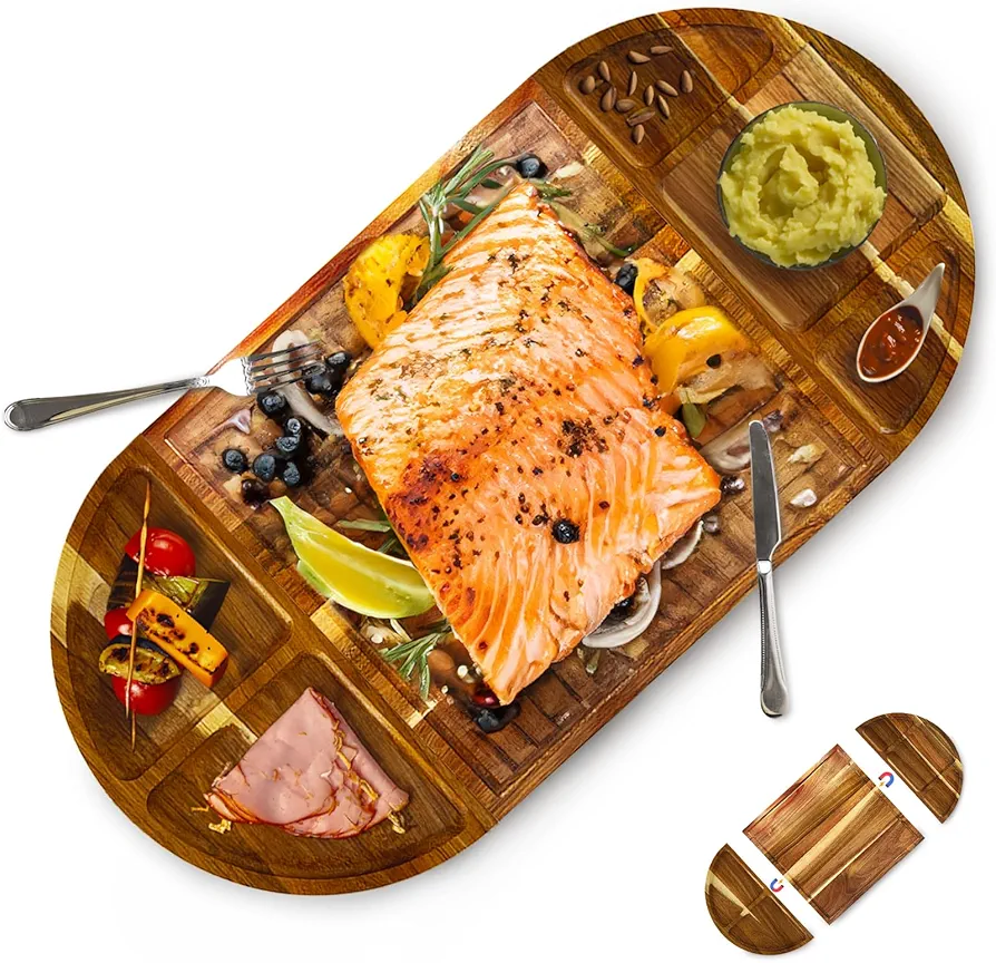 3-in-1 Magnetic Acacia Wood Charcuterie Board Set - Extra Large Cheese Board Ensemble - Perfect, Housewarming Gifts, Wedding Gifts, and Bridal Showers Parties