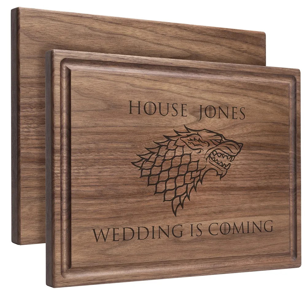 WGB Dragon Personalized Cutting Board, Custom House Stark -Wedding, Anniversary or Housewarming Gift Idea, Wood Engraved Charcuterie, for Newlyweds and Couples (Direwolf)