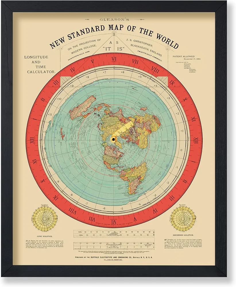 Poster Master Vintage Map Poster - 11x14 Unframed Wall Art Print - New Standard of the World Map - Flat Earth Gleason's Map - Great Wall Decor Gift for Home, Office, Living Room, Bedroom