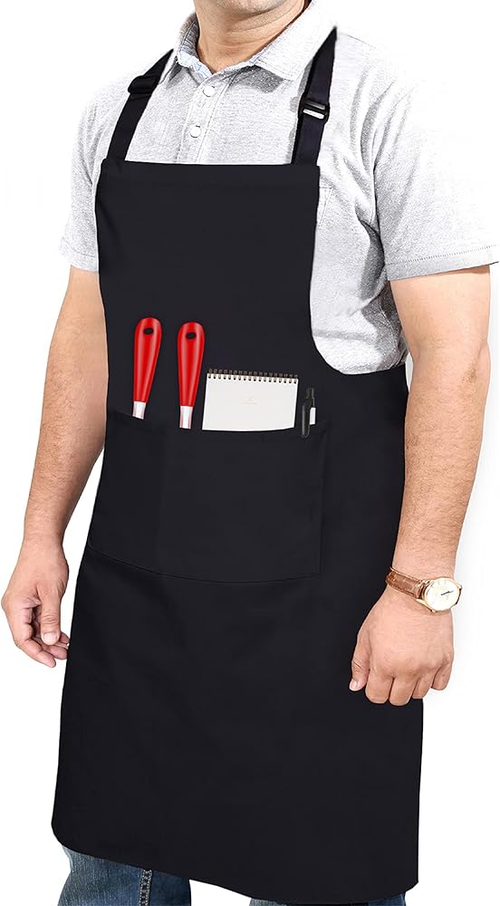 RUVANTI Work Apron for Men, Oil & Water Repellent, Poly Cotton Cross Back Aprons for Women with Pockets, Adjustable up to XXL
