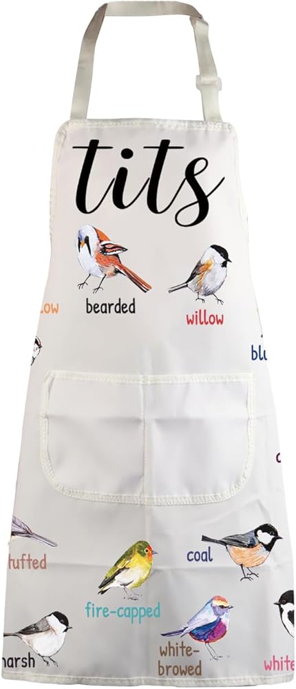 MBMSO Tits Bird Kitchen Apron with Pockets Bird Watching Gifts for Bird Grooming Apron Tits Birds Lover Gifts for Bird Owners
