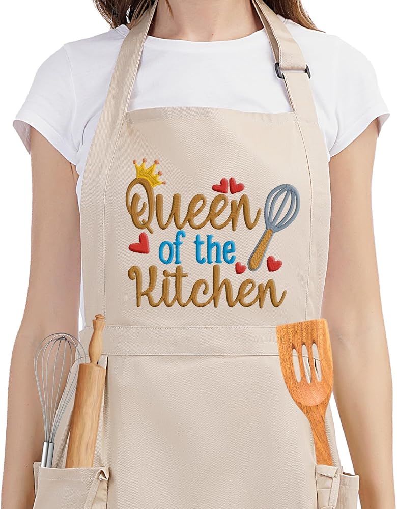 Fairy's Gift Funny Cooking Aprons for Women with Pockets, Embroidered Cute Apron, Baking Apron, Queen of the Kitchen Apron, Womens Apron, Christmas, Cooking Gifts for Women Baker Mom Wife Girlfriend