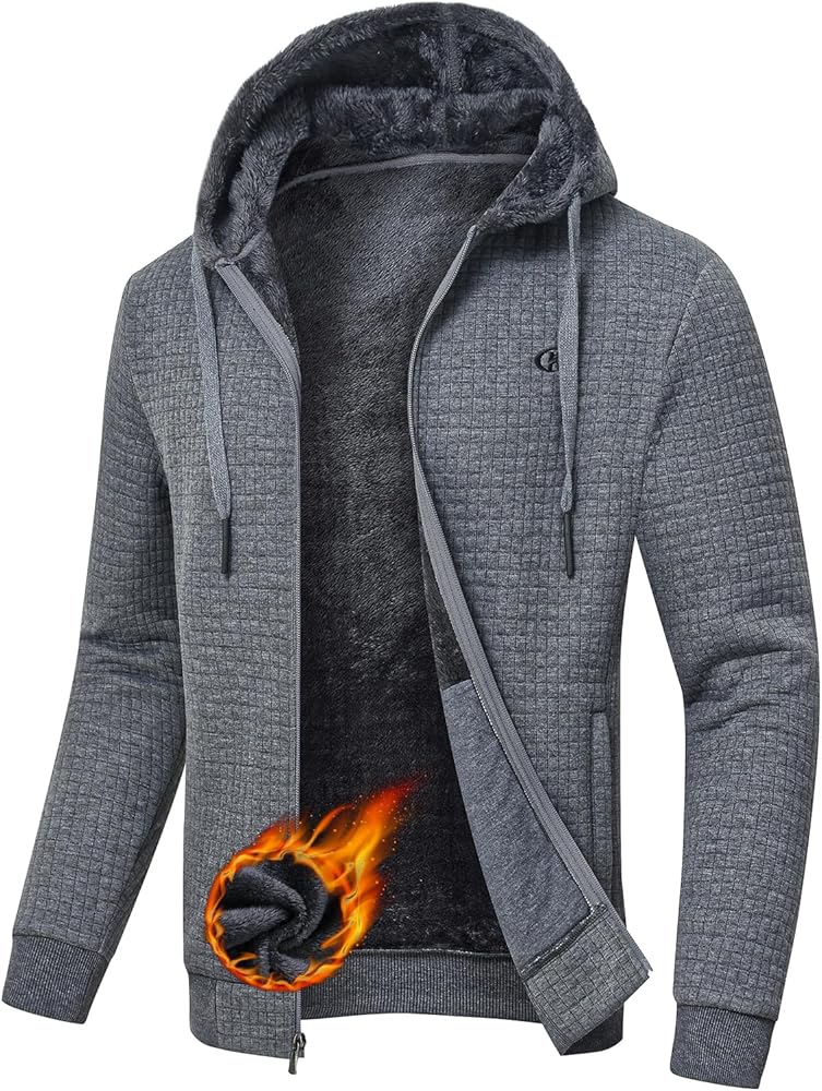 Men's Zip Up Hoodie Heavyweight Fleece Sherpa Lined Sweatshirt Jackets Winter Warm Coats