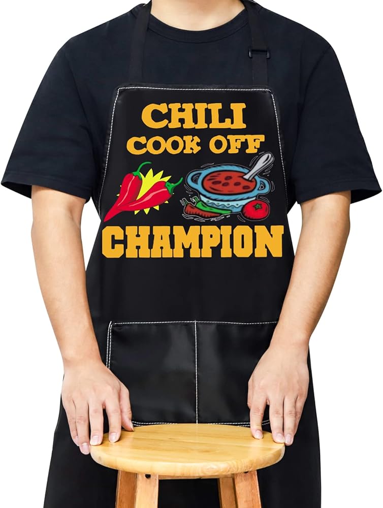 WZMPA Chili Cook Off Champion Kitchen Apron Chili Competition Chef Gift Adjustable Kitchen Cooking Aprons For Men Women